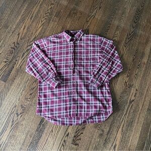 Vtg Nordstrom Plaid Long Sleeve Shirt Men’s L Red White Gray Made In Hong Kong